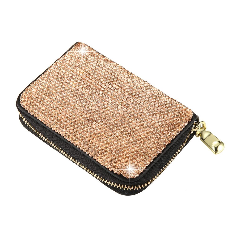 6190 Rhinestone Credit Card Holder RFID Blocking Wallet Slim Leather Zipper